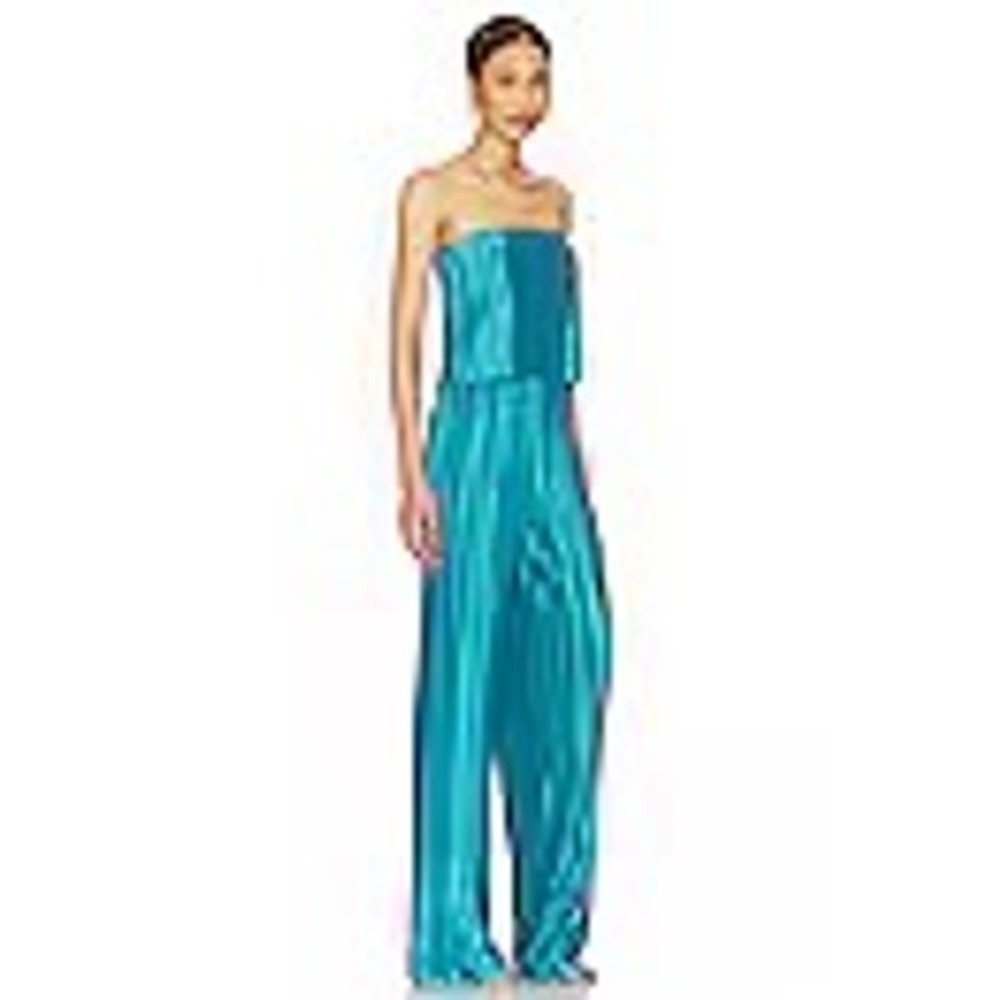 Amanda Uprichard Strapless Pleated Collina Wide Leg Jumpsuit in Maui Size Medium